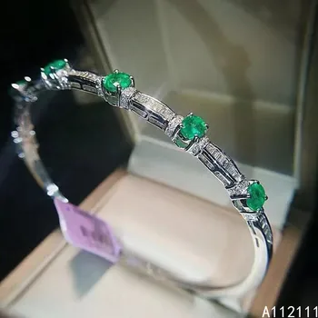 Fine Nakit 925 Sterling Silver Z Intarzijami Naravnih dragih kamnov, Ženske Luksuznih Modnih Smaragdno Hlačnice Roki Zapestnico Podporo Detecti
